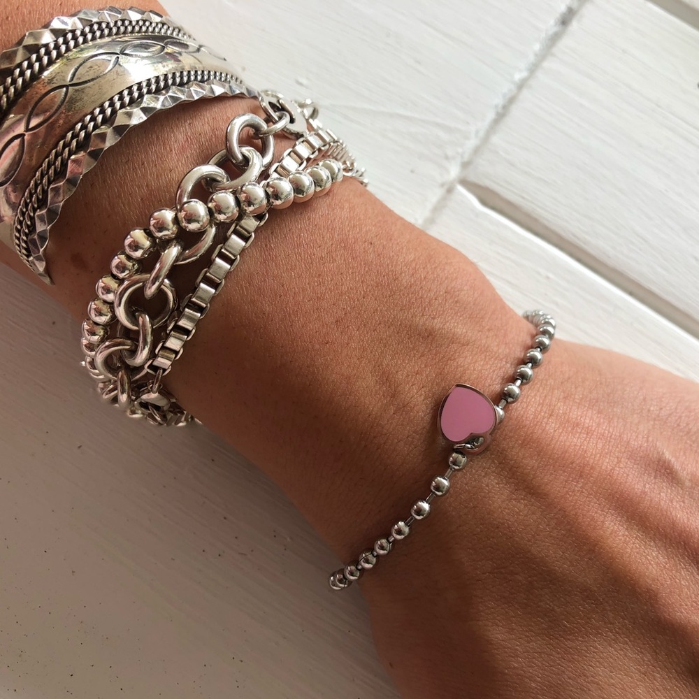 Stainless Steel Pink Heart Ball Bracelet